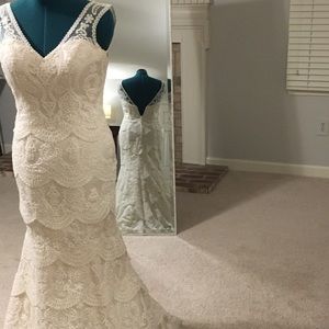 Lace wedding dress with satin slip.